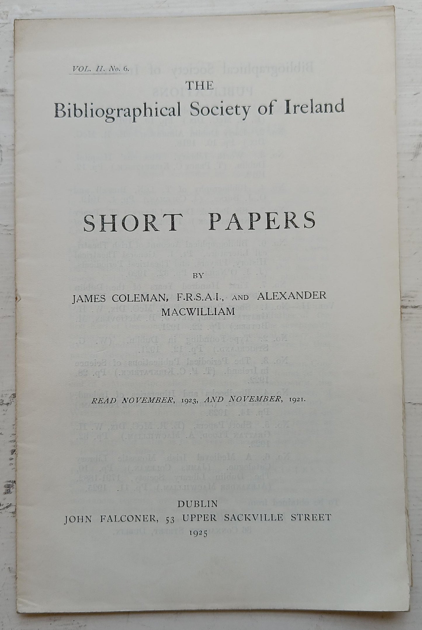PAMPHLET BUNDLE: Various publications by the Bibliographical Society of Ireland